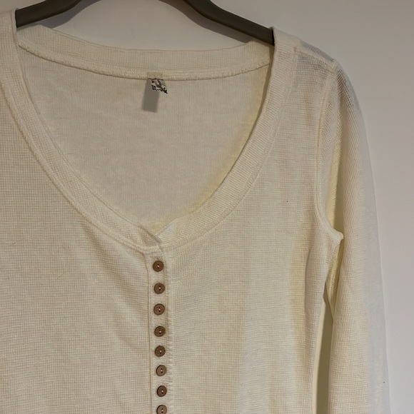 Intimately Free People Henley Bodysuit XS Cream Waffle Thermal Knit Softgirl - Picture 5 of 14